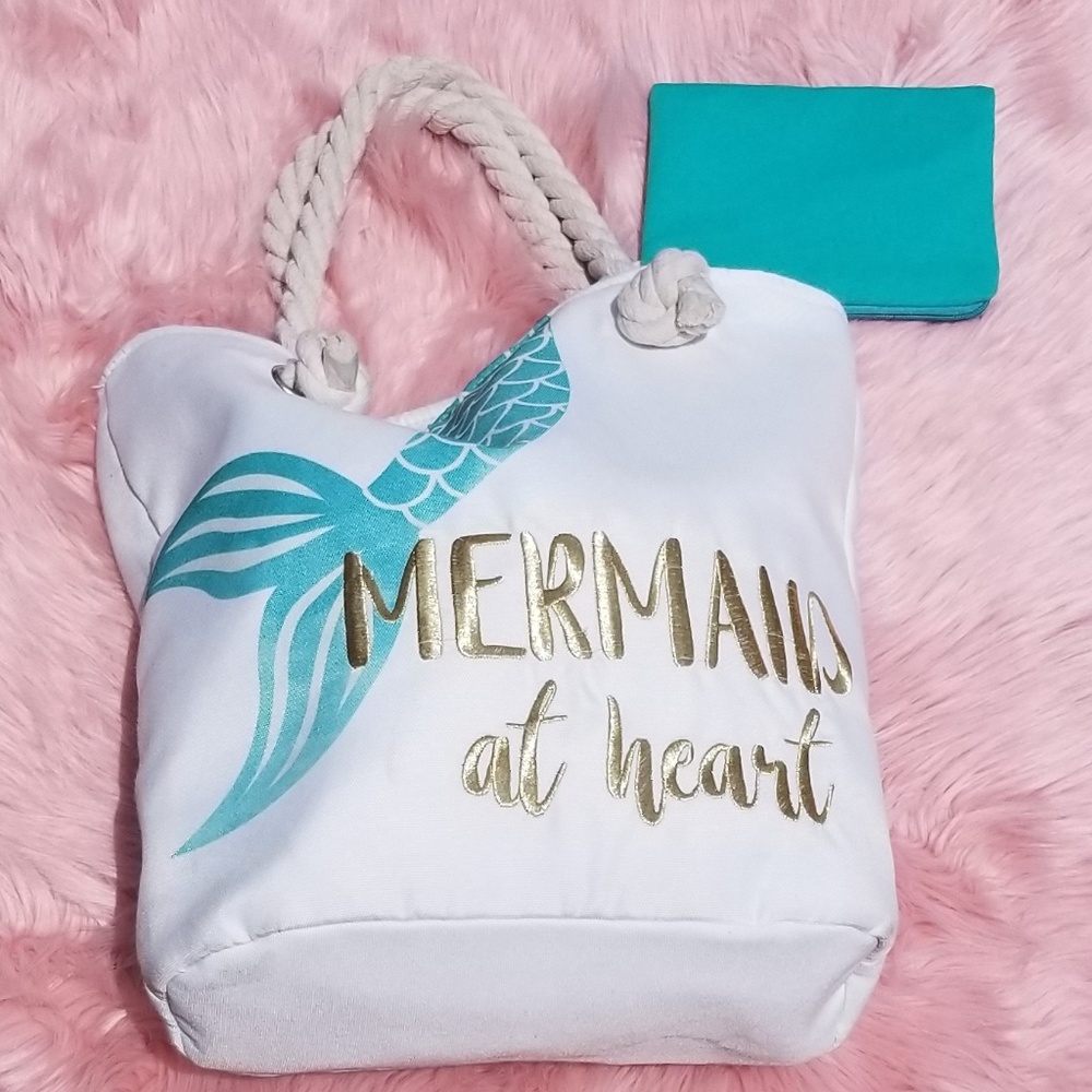 Price 👇Drop 🧜‍♀️ Mermaid Canvas Tote + Matching Clutch - Picture 2 of 5
